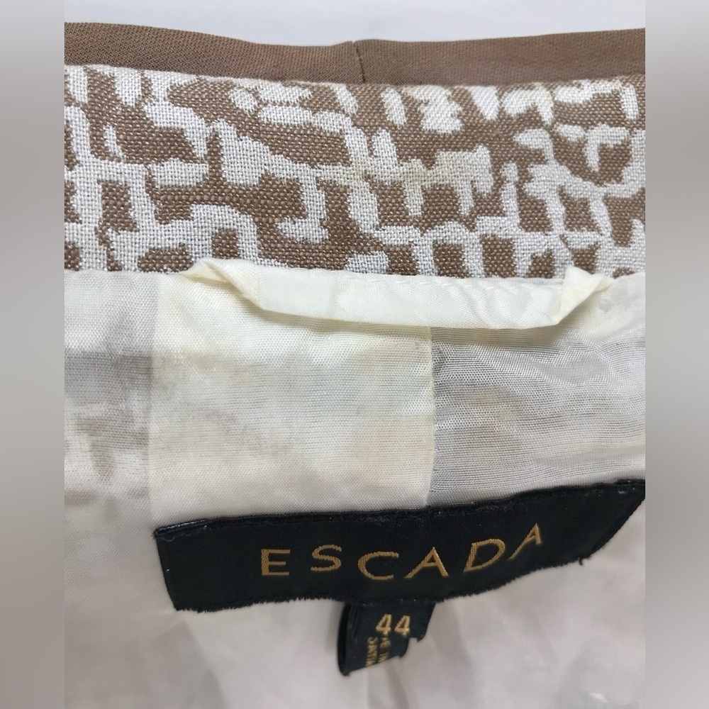 ESCADA M Tan & Cream print Gold Zipper detail Moto vibe Size EU 44 jacket blazer - Picture 10 of 15